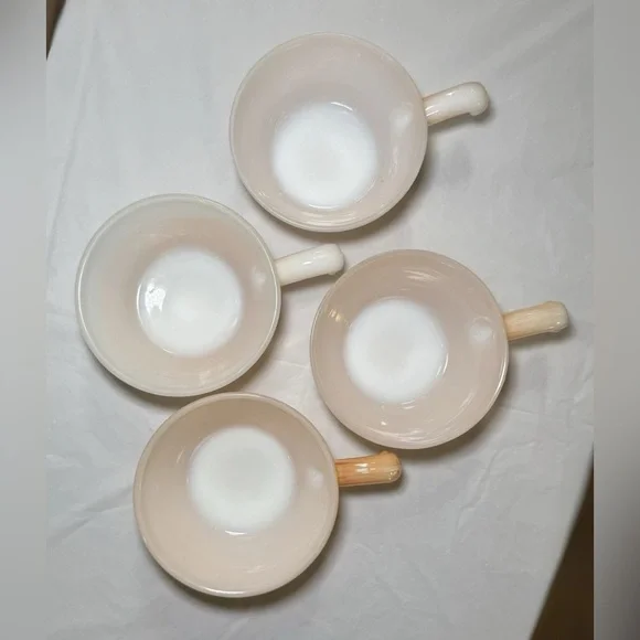 Vintage Lot Of 4 Fire King Lusterware Beehive Handled Bowls Anchor Hocking - Picture 3 of 9